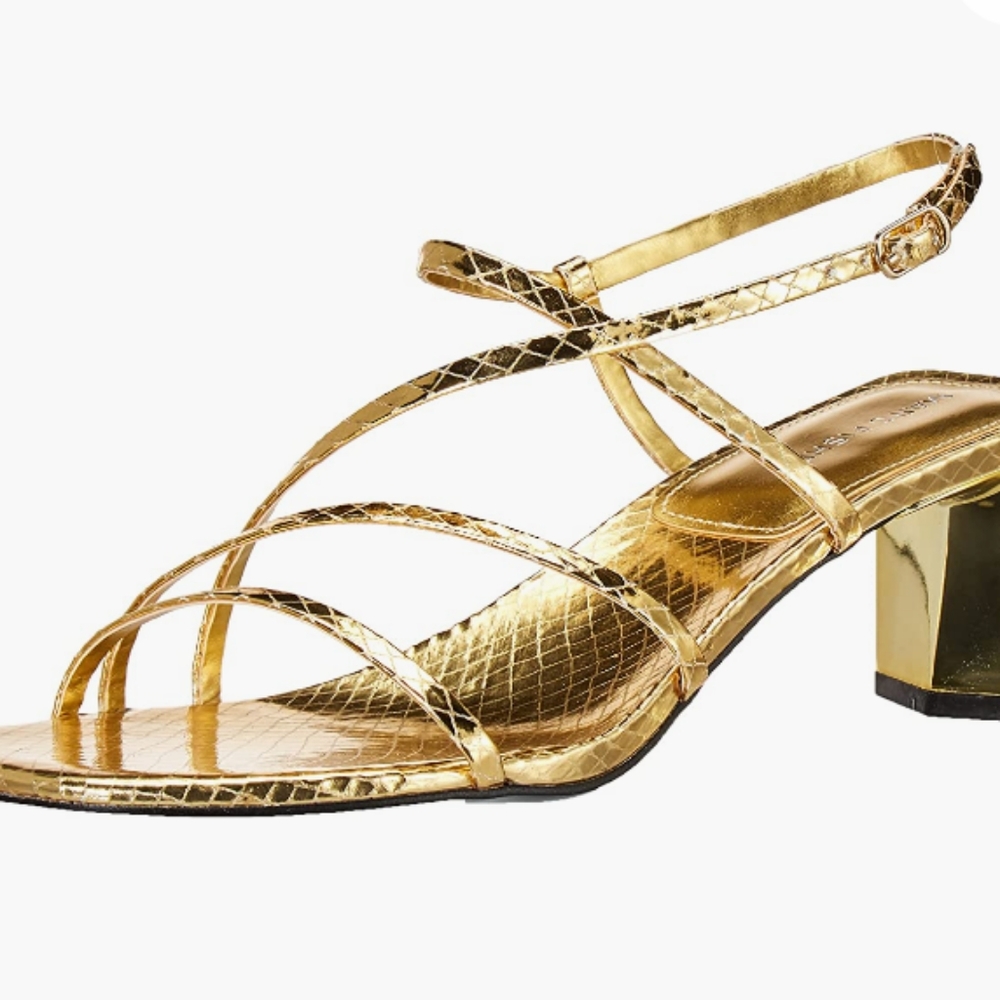 New Marc Fisher Hamora Strappy Gold Sandals Heels Size 9